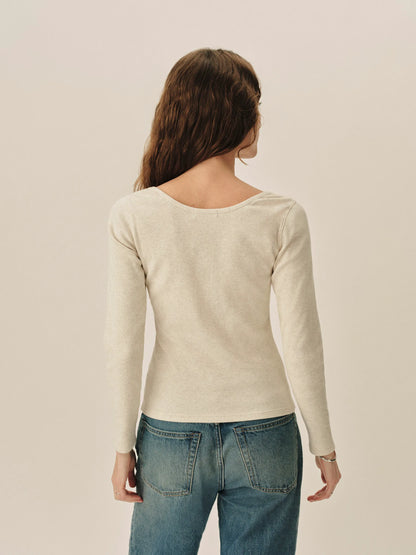 Oatmeal Heather Surplus Rib Scoop Neck Long Sleeve