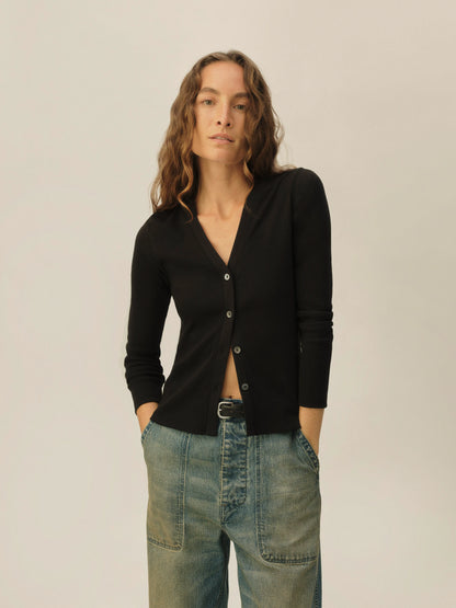 Black Surplus Rib Cardigan