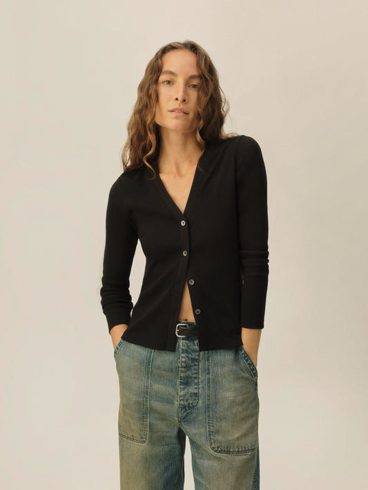 Black Surplus Rib Cardigan