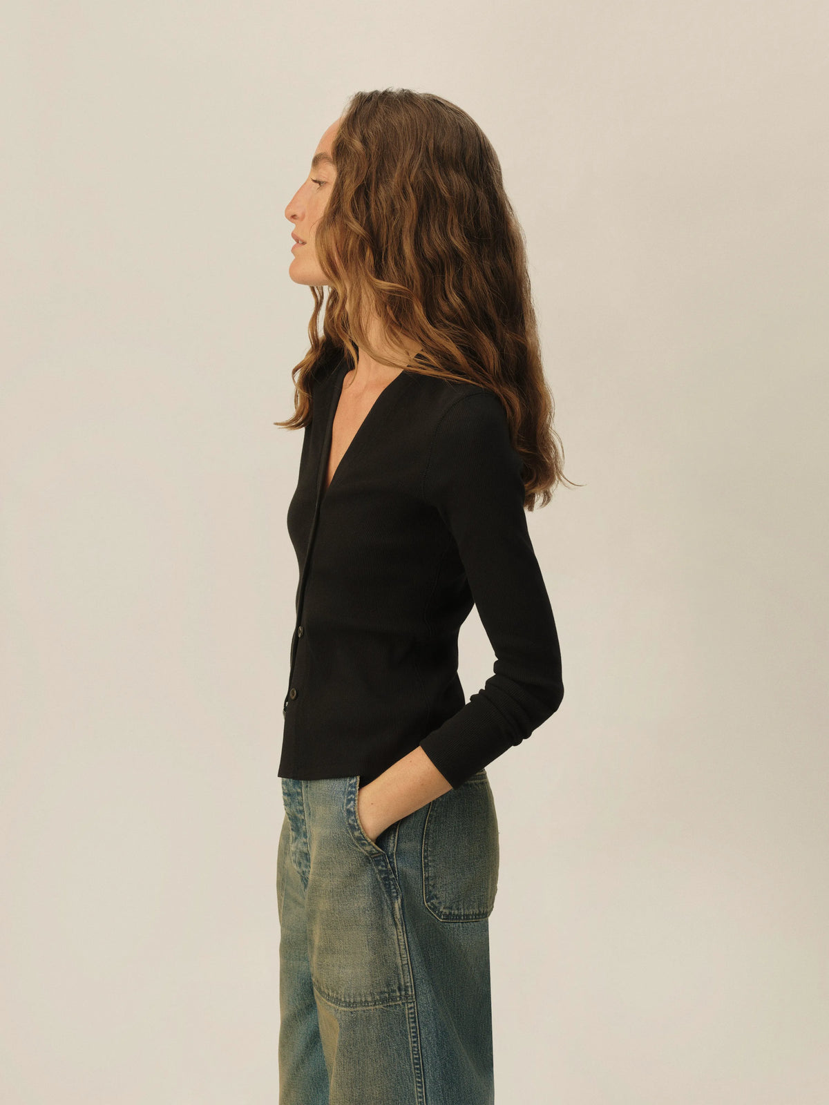 Black Surplus Rib Cardigan