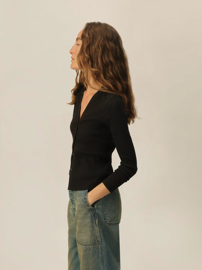 Black Surplus Rib Cardigan