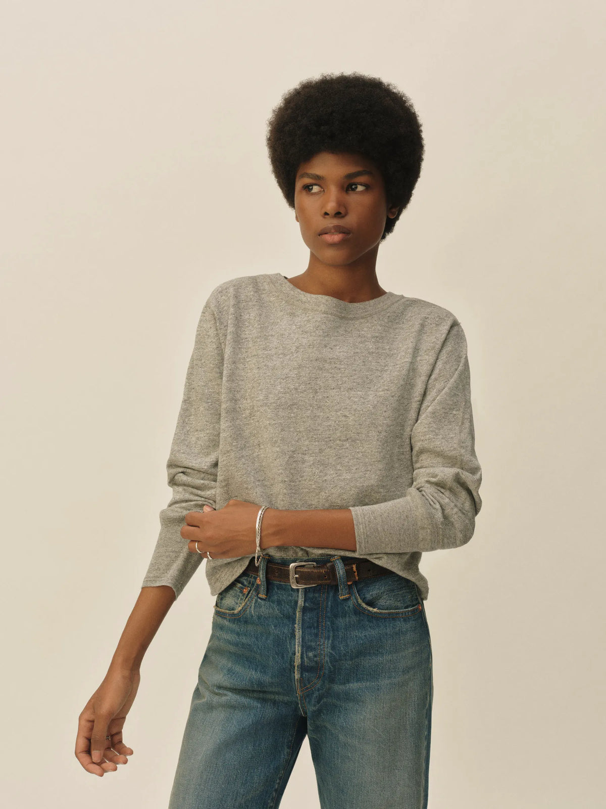 Heather Grey Field-Spec Boyfriend Crop Rugby Crew