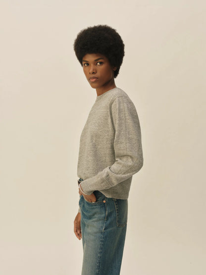 Heather Grey Field-Spec Boyfriend Crop Rugby Crew