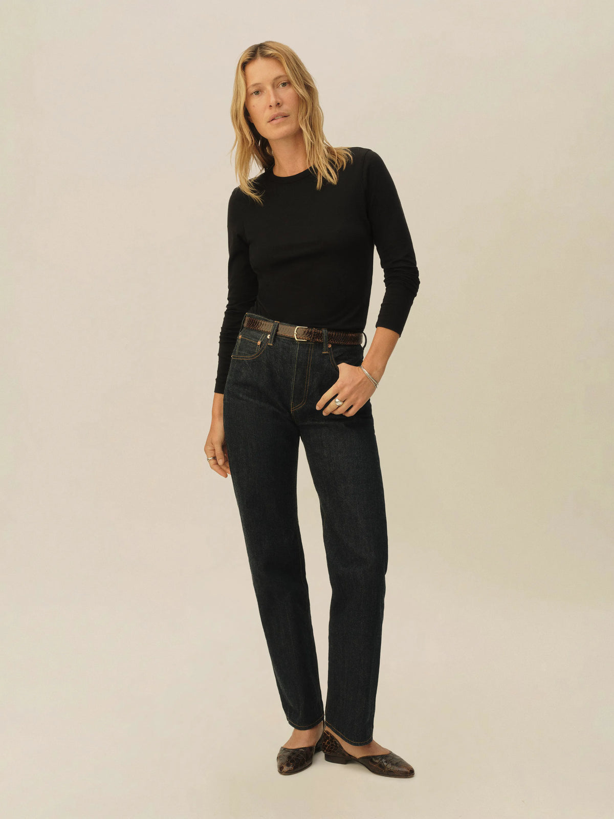 Black Pima Slim L/S Crew