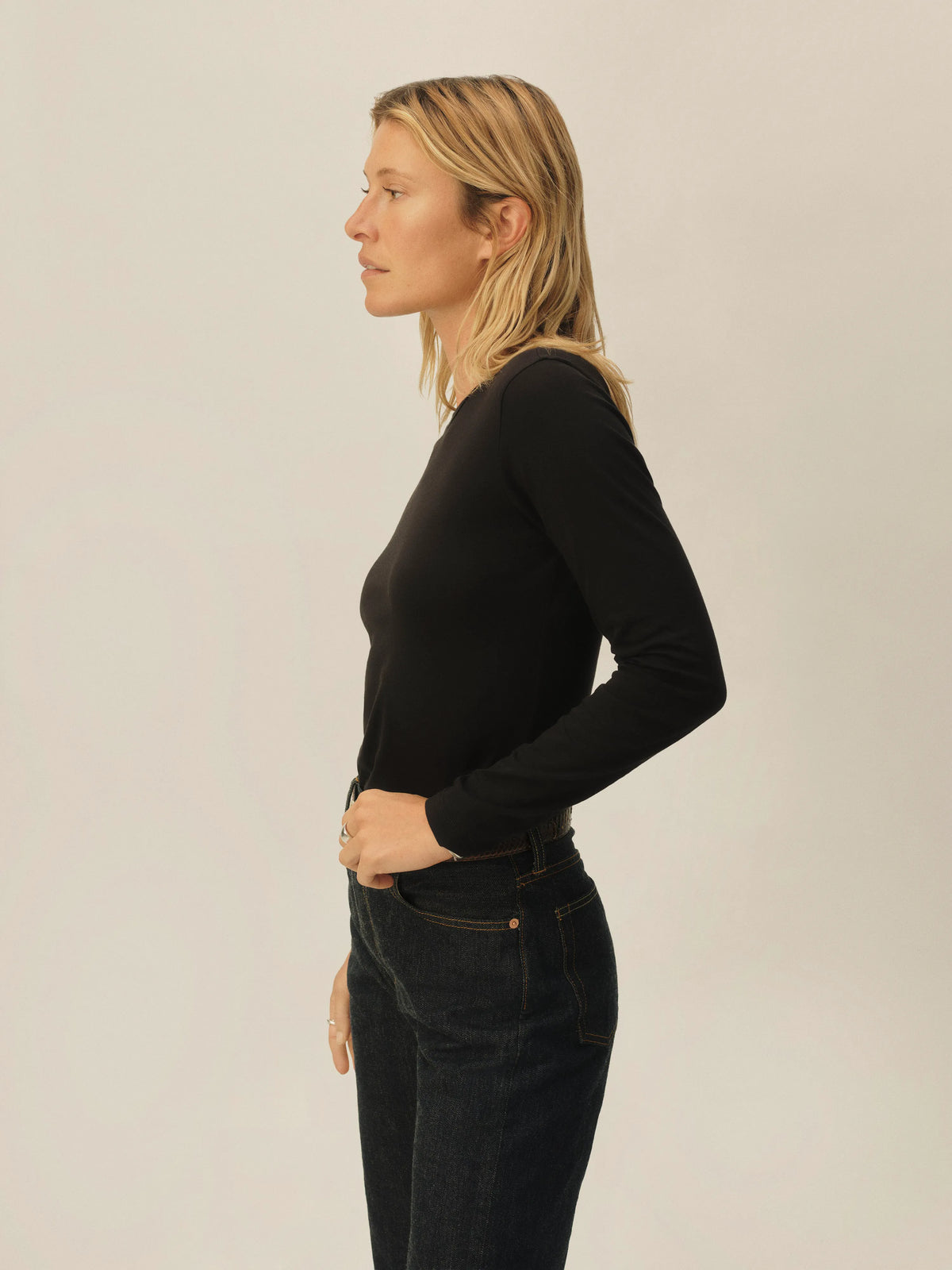 Black Pima Slim L/S Crew