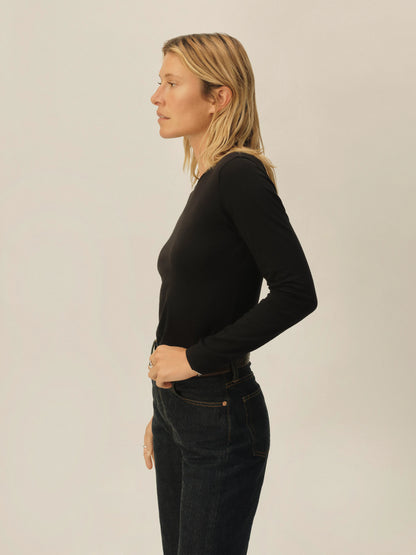 Black Pima Slim L/S Crew