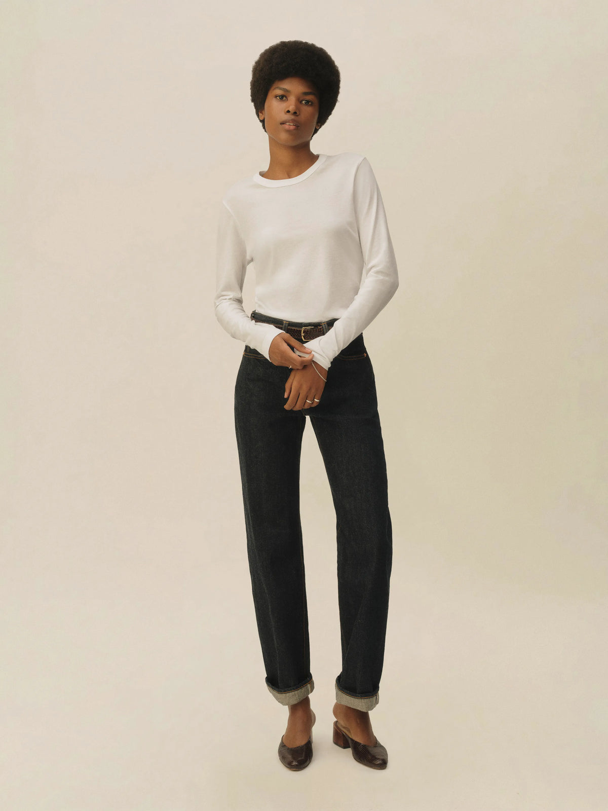 White Pima Slim L/S Crew