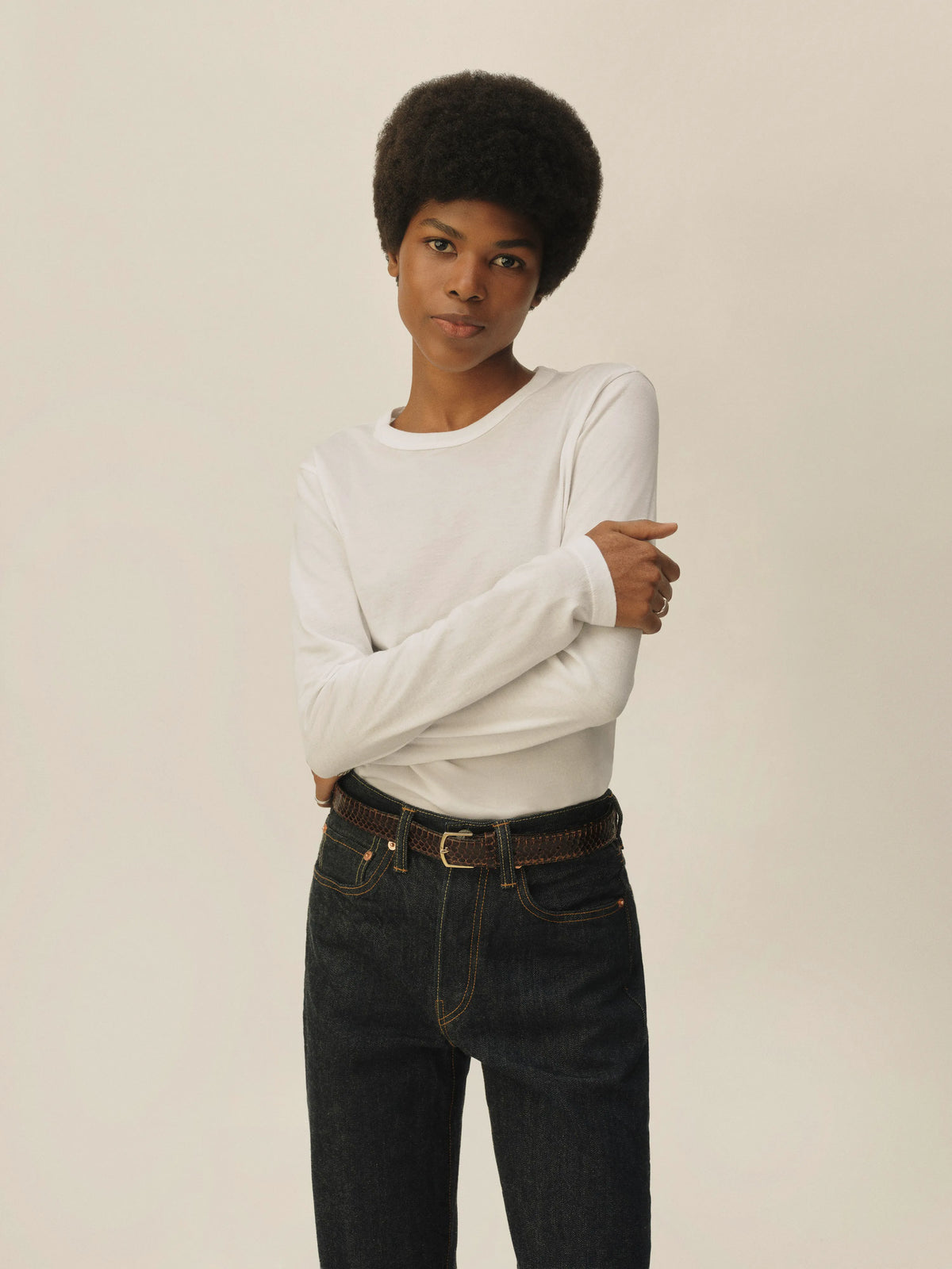 White Pima Slim L/S Crew