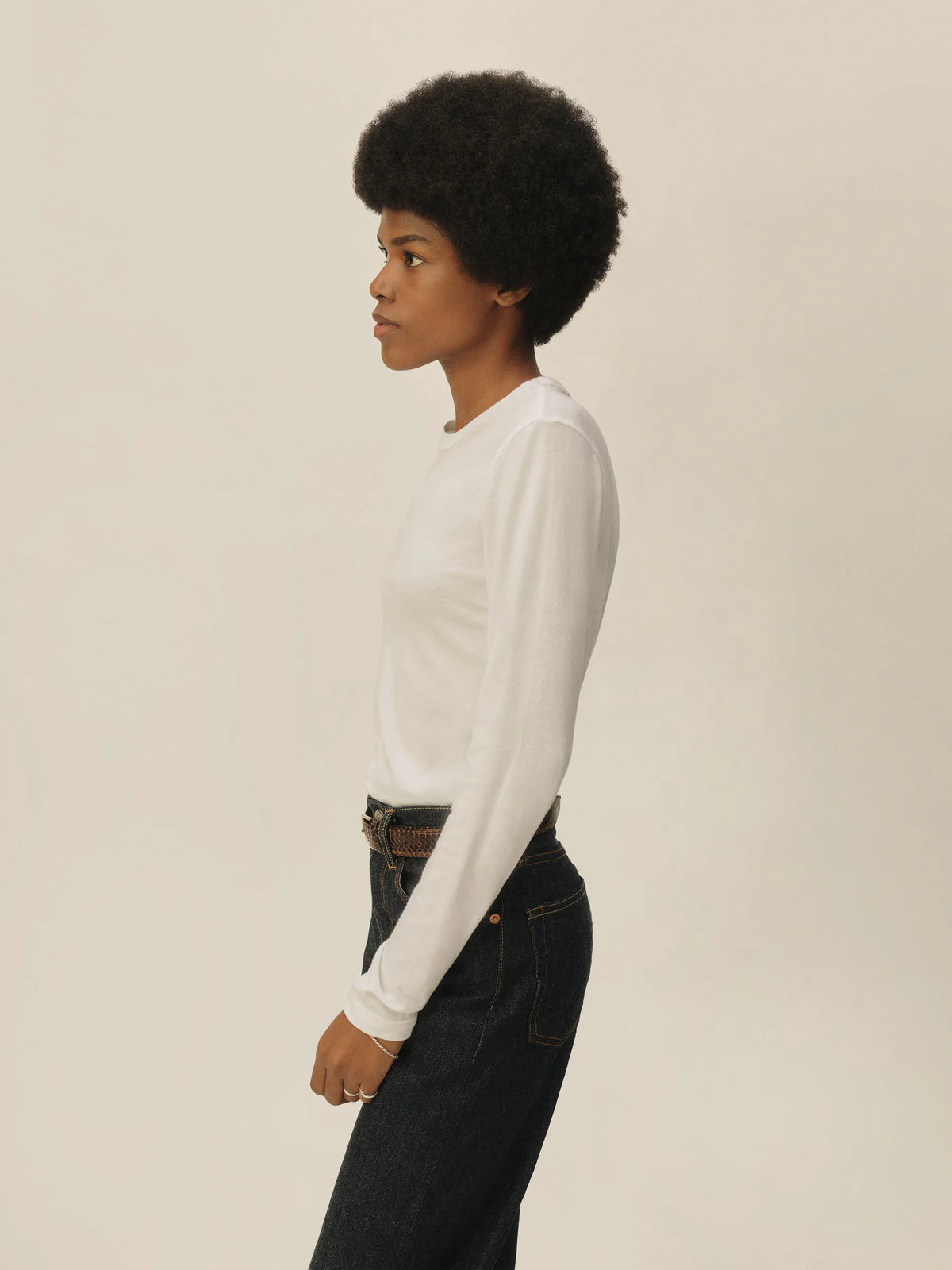 White Pima Slim L/S Crew