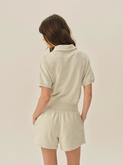 Heather Oat Vintage Interloop Short Sleeve Quarter Zip