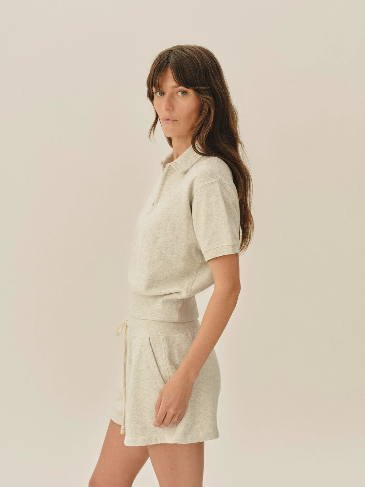 Heather Oat Vintage Interloop Short Sleeve Quarter Zip
