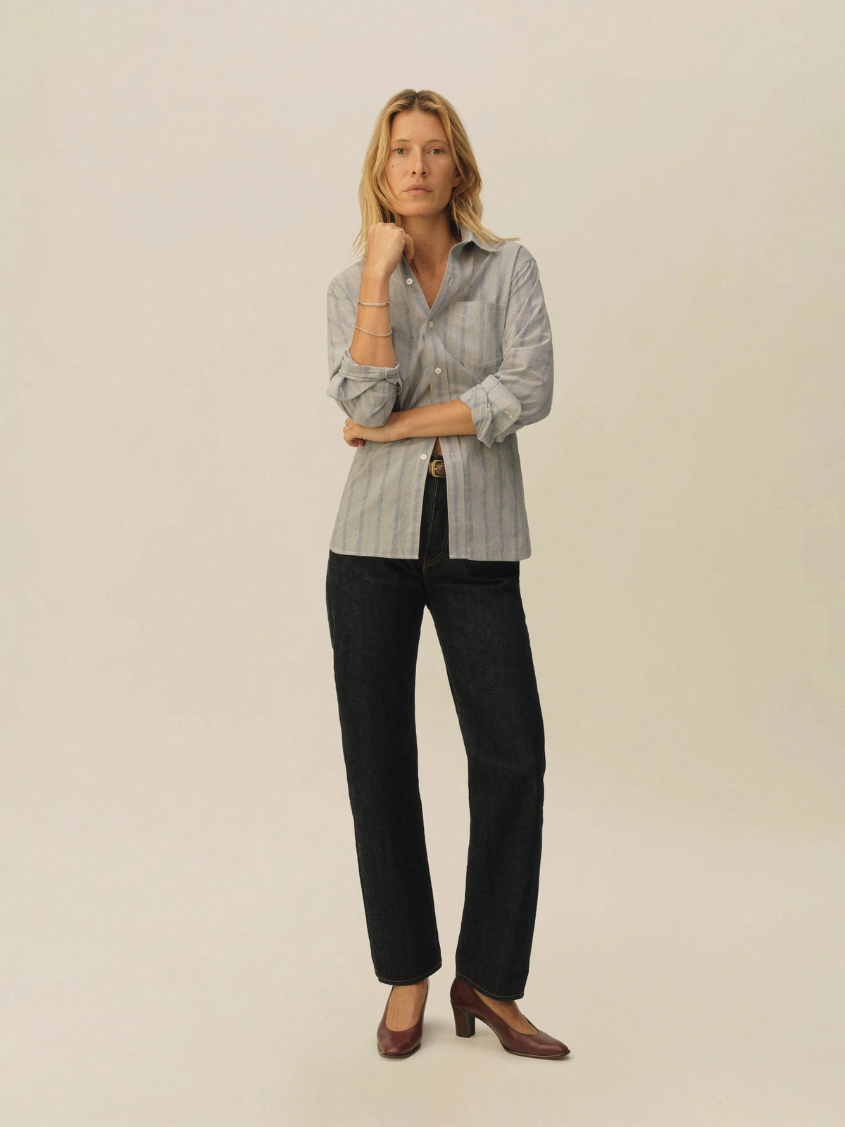 French Blue Cypress Stripe Mainstay Cotton Shirt