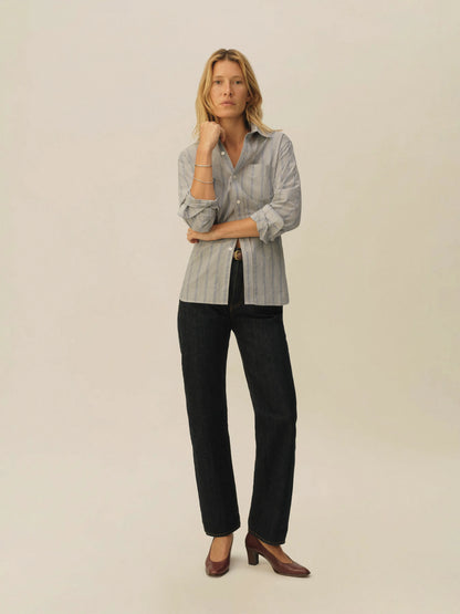 French Blue Cypress Stripe Mainstay Cotton Shirt