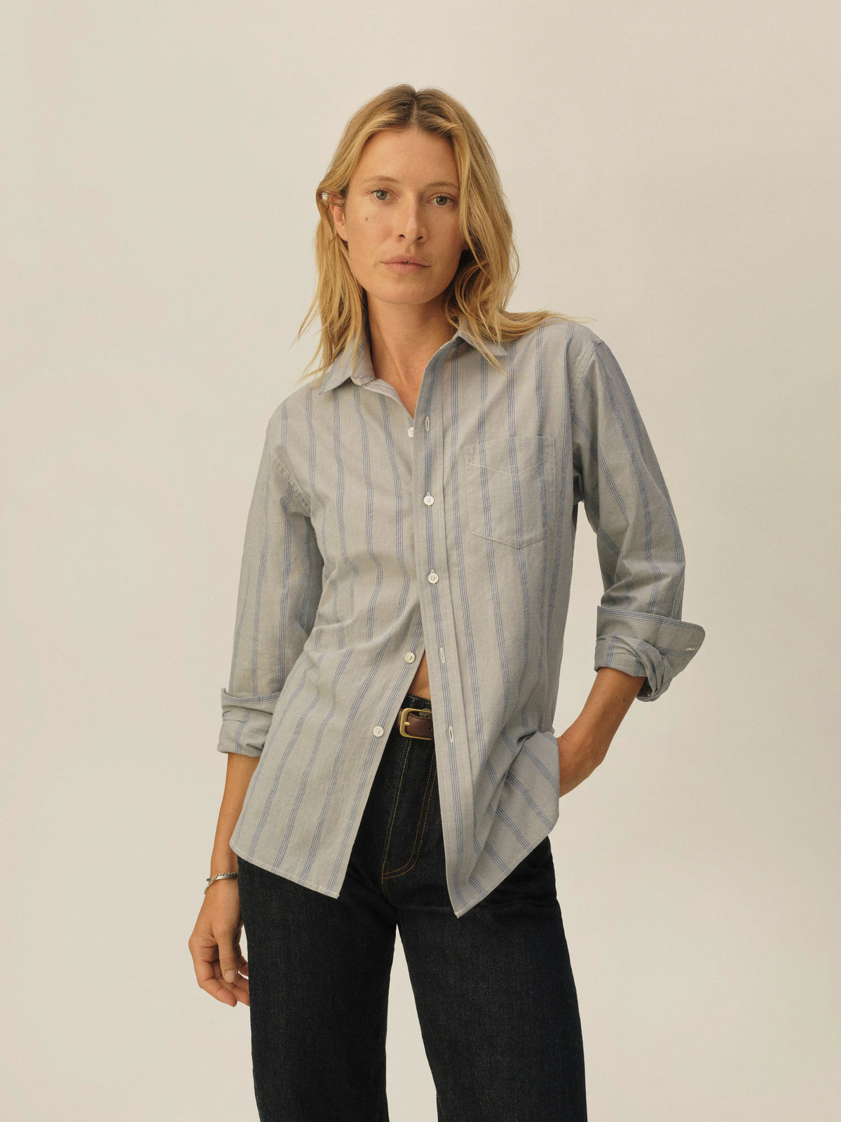 French Blue Cypress Stripe Mainstay Cotton Shirt