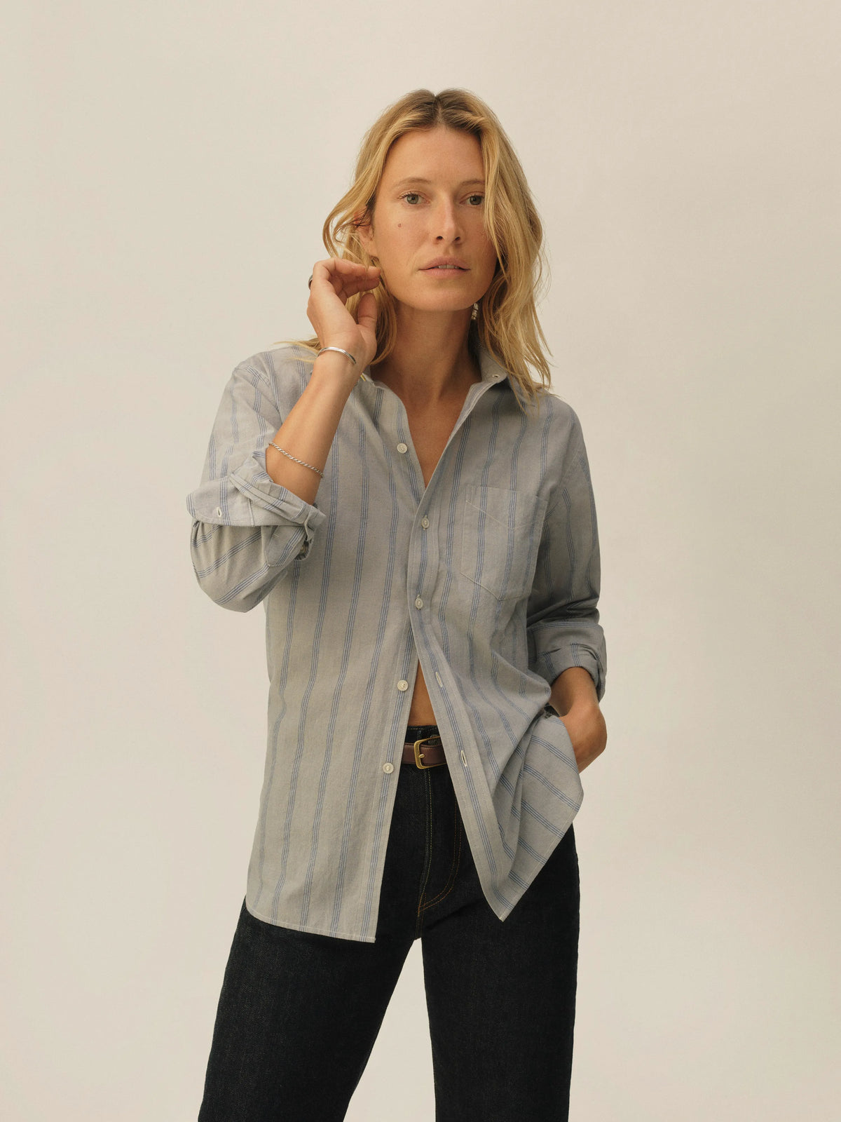 French Blue Cypress Stripe Mainstay Cotton Shirt