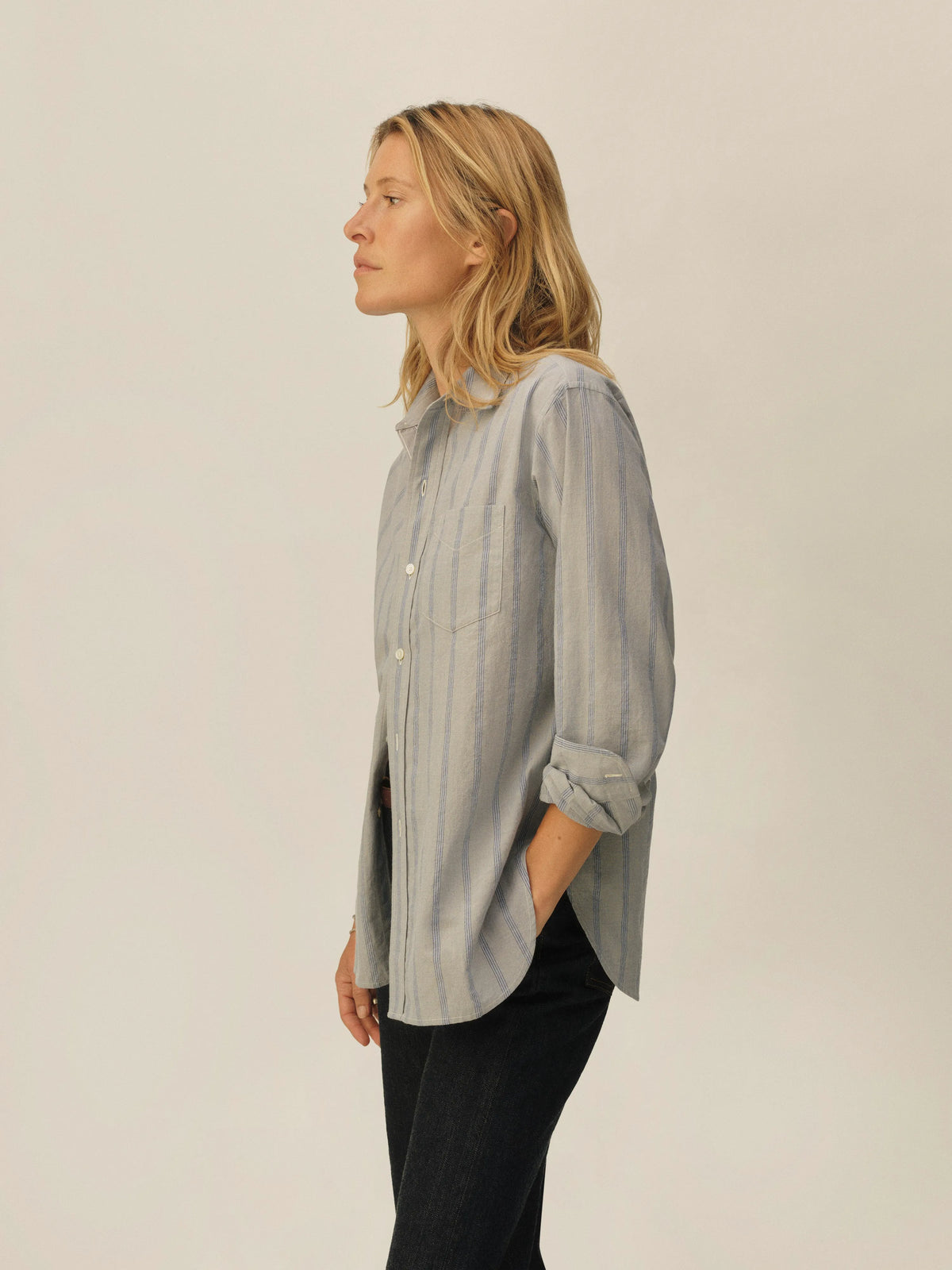 French Blue Cypress Stripe Mainstay Cotton Shirt
