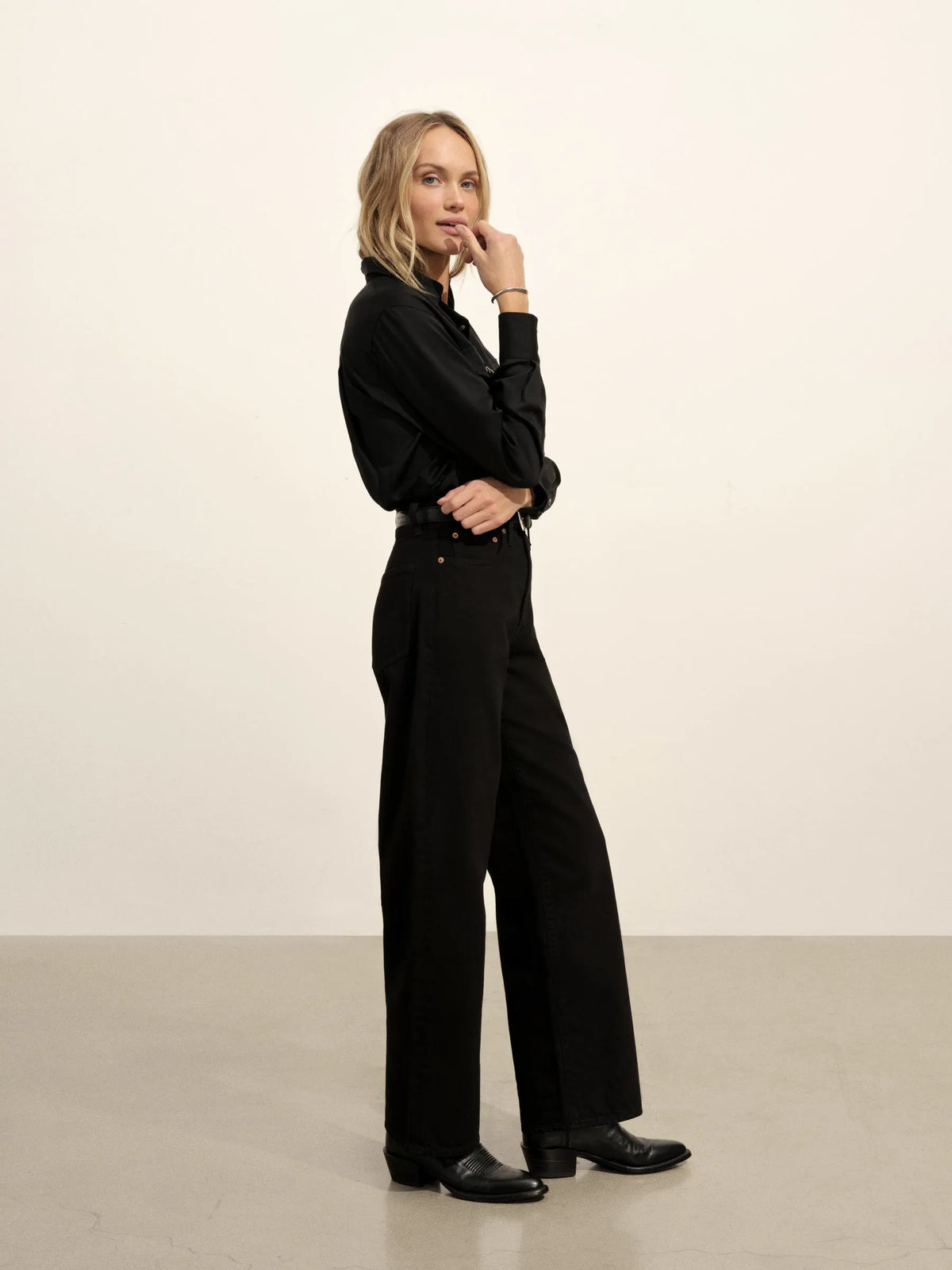 Black Duskdream Satin Western Shirt