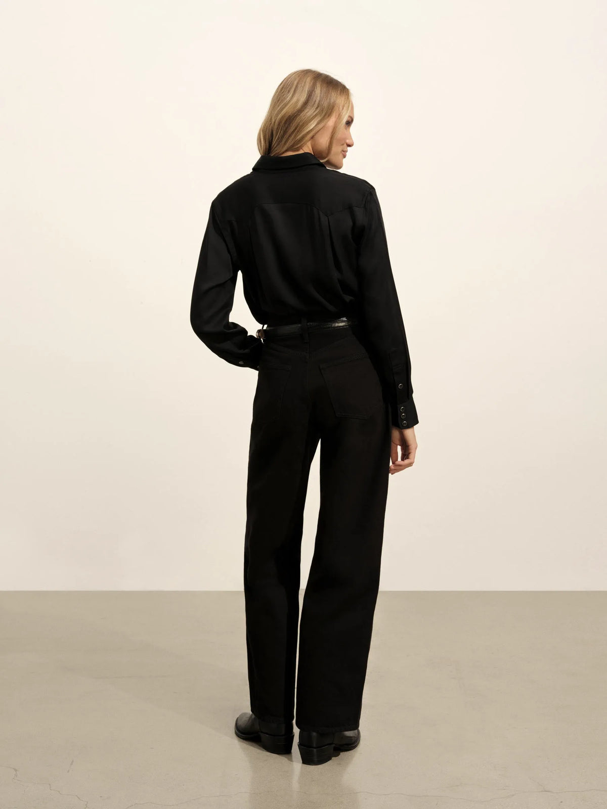 Black Duskdream Satin Western Shirt