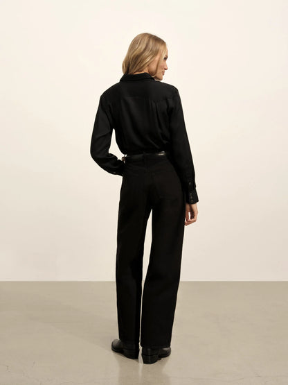 Black Duskdream Satin Western Shirt