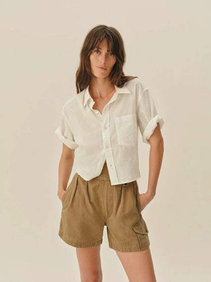 Natural Mainstay Cotton Linen Cut-Off Short Sleeve Button Down
