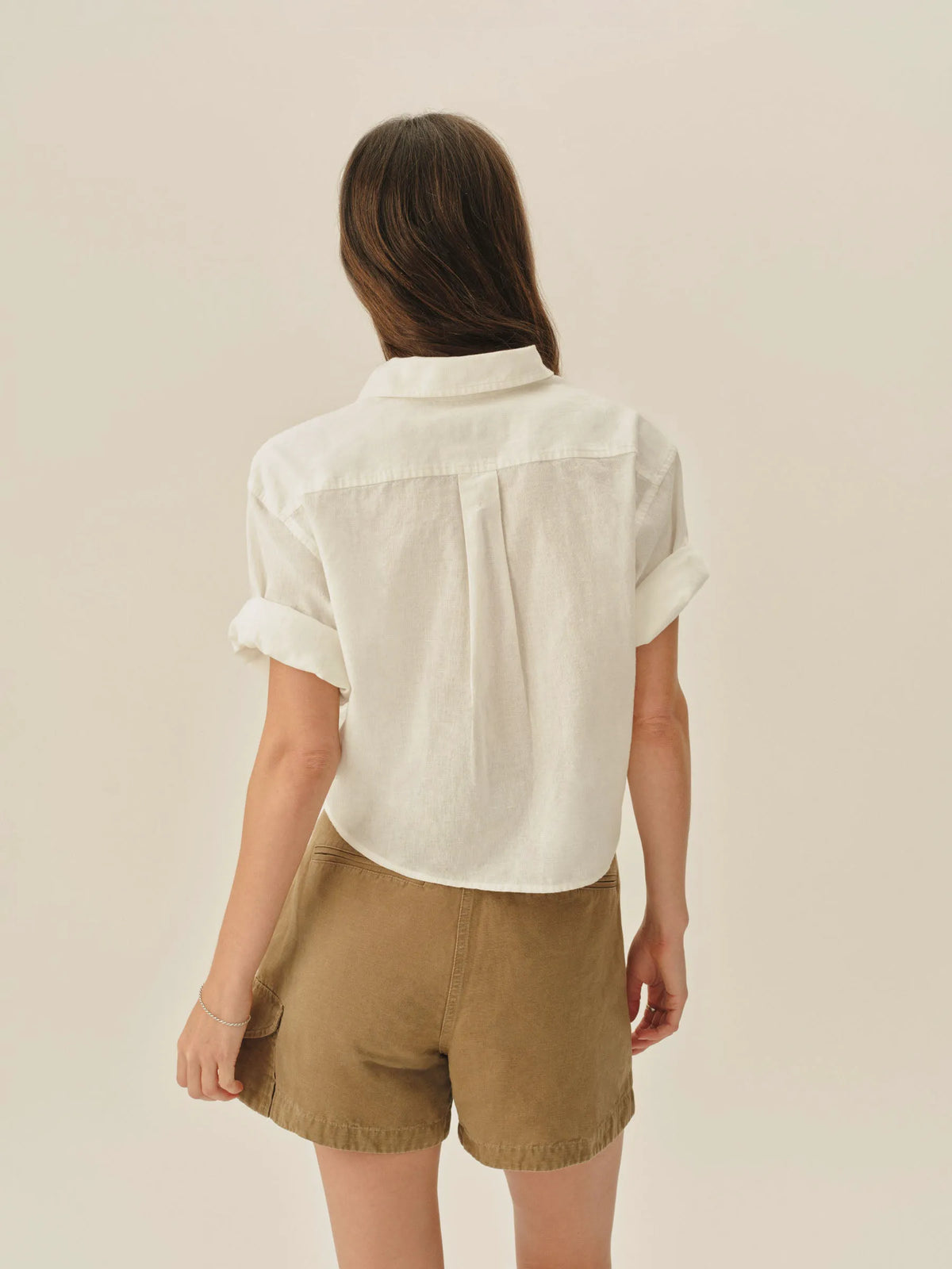 Natural Mainstay Cotton Linen Cut-Off Short Sleeve Button Down