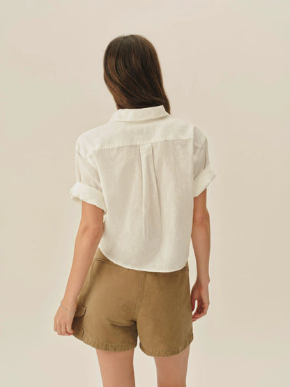 Natural Mainstay Cotton Linen Cut-Off Short Sleeve Button Down