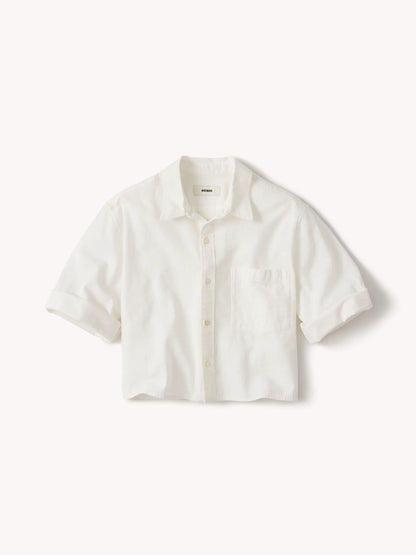 Natural Mainstay Cotton Linen Cut-Off Short Sleeve Button Down