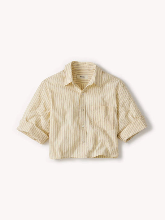 Faded Yellow Winona Stripe Mainstay Cotton Cut-Off Short Sleeve Button Down