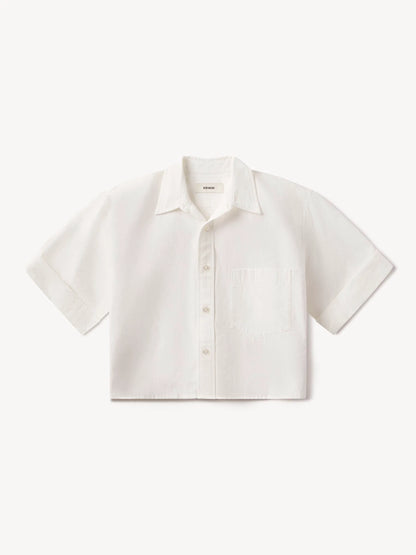 White Mainstay Cotton Cut-Off Short Sleeve Button Down