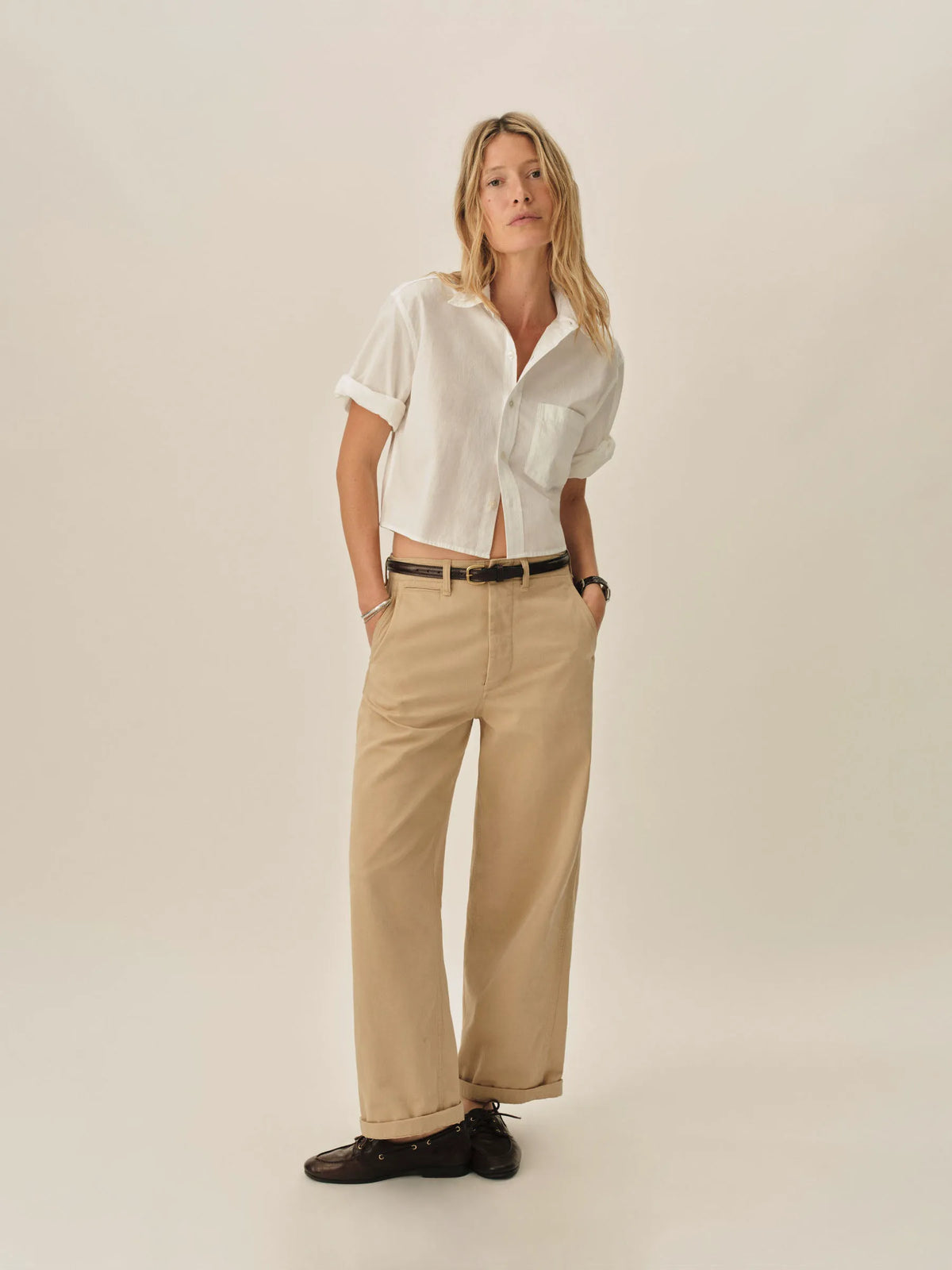 White Mainstay Cotton Cut-Off Short Sleeve Button Down