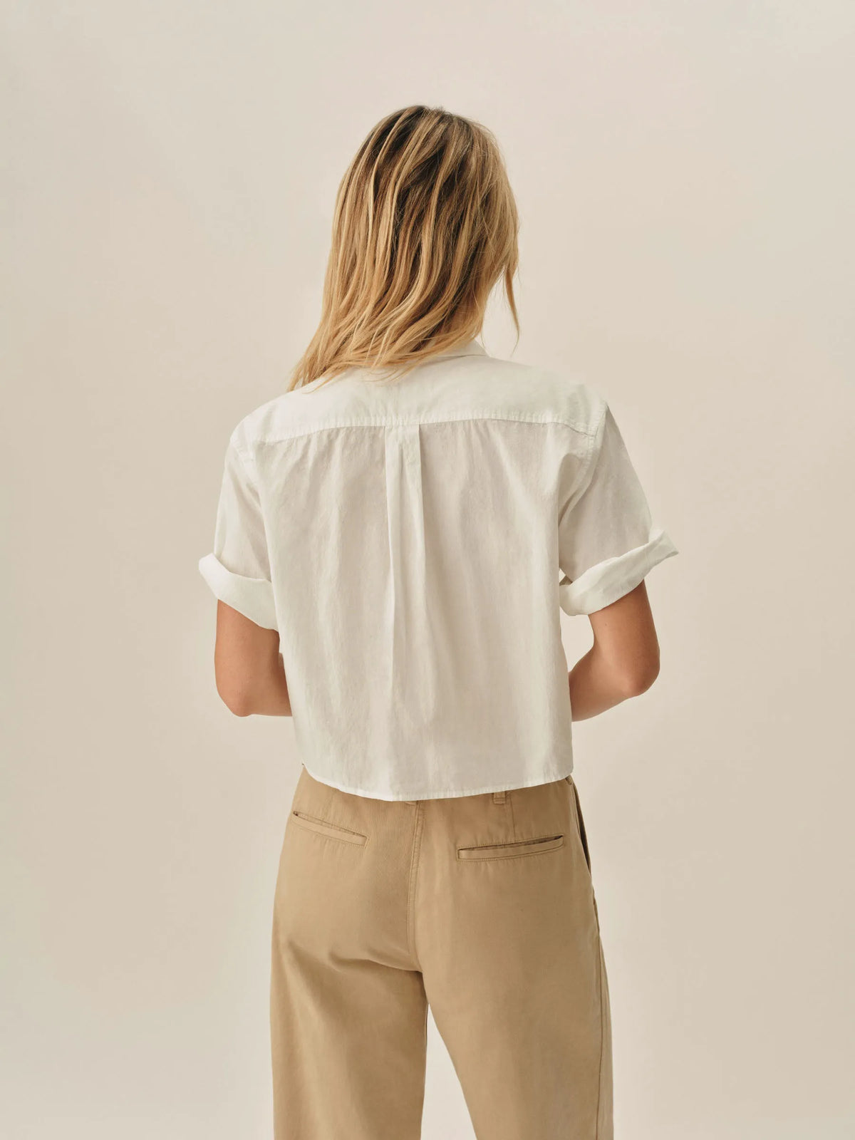 White Mainstay Cotton Cut-Off Short Sleeve Button Down