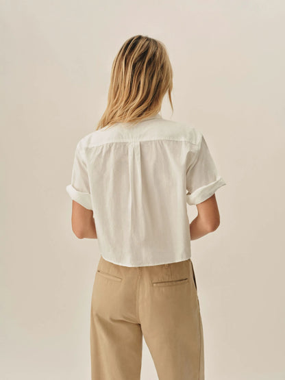 White Mainstay Cotton Cut-Off Short Sleeve Button Down
