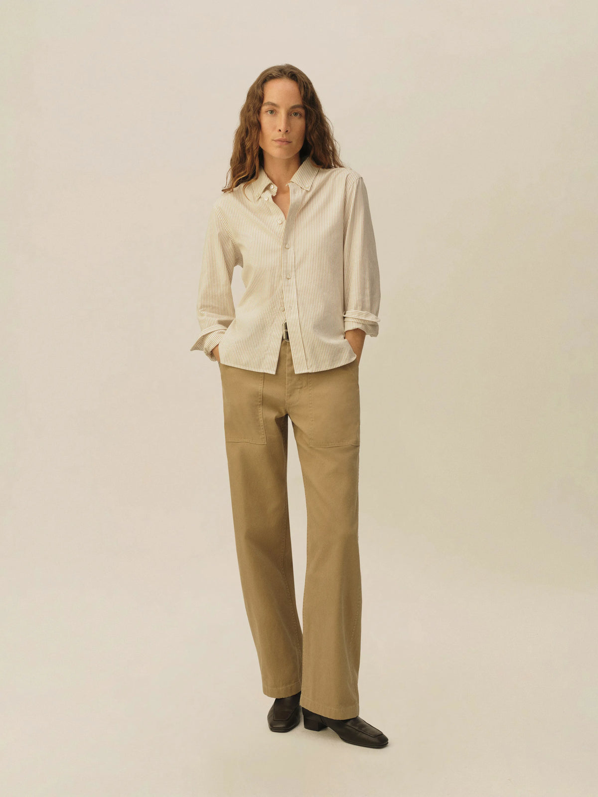 White / Khaki Brook Stripe California Oxford Prep Shirt