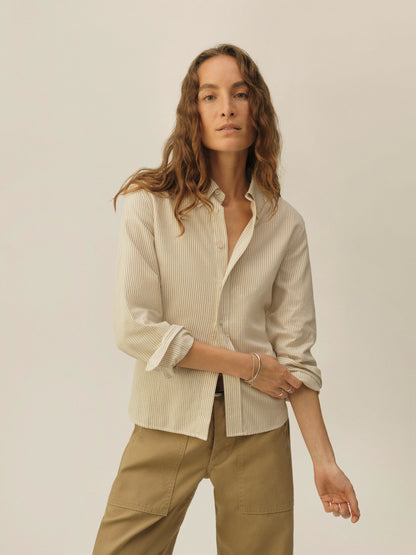 White / Khaki Brook Stripe California Oxford Prep Shirt