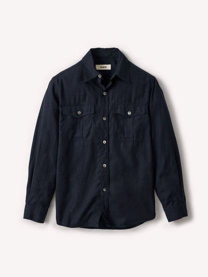 Dark Navy Draped Twill Cpo Shirt