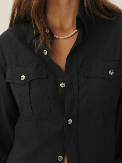 Dark Navy Draped Twill Cpo Shirt
