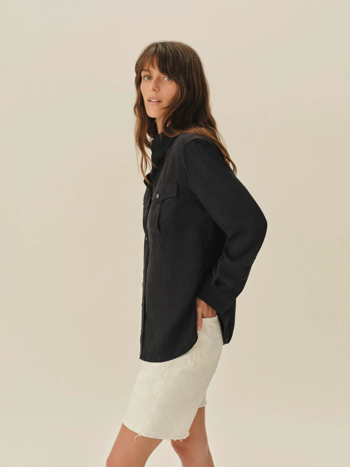 Dark Navy Draped Twill Cpo Shirt