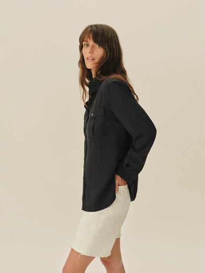 Dark Navy Draped Twill Cpo Shirt