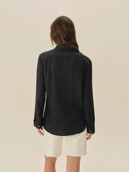 Dark Navy Draped Twill Cpo Shirt