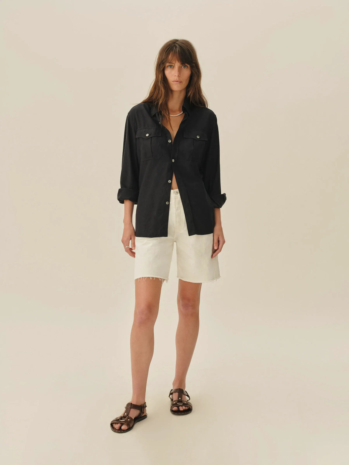 Dark Navy Draped Twill Cpo Shirt