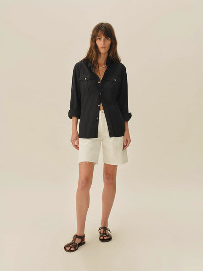 Dark Navy Draped Twill Cpo Shirt