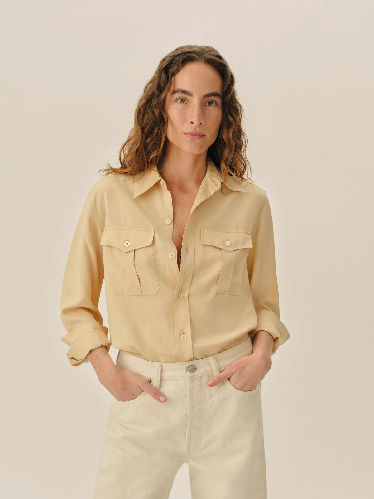 Dusty Maize Draped Twill Cpo Shirt
