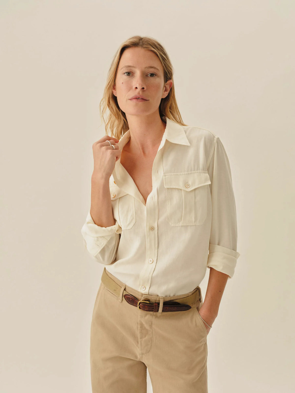 Ivory Draped Twill Cpo Shirt