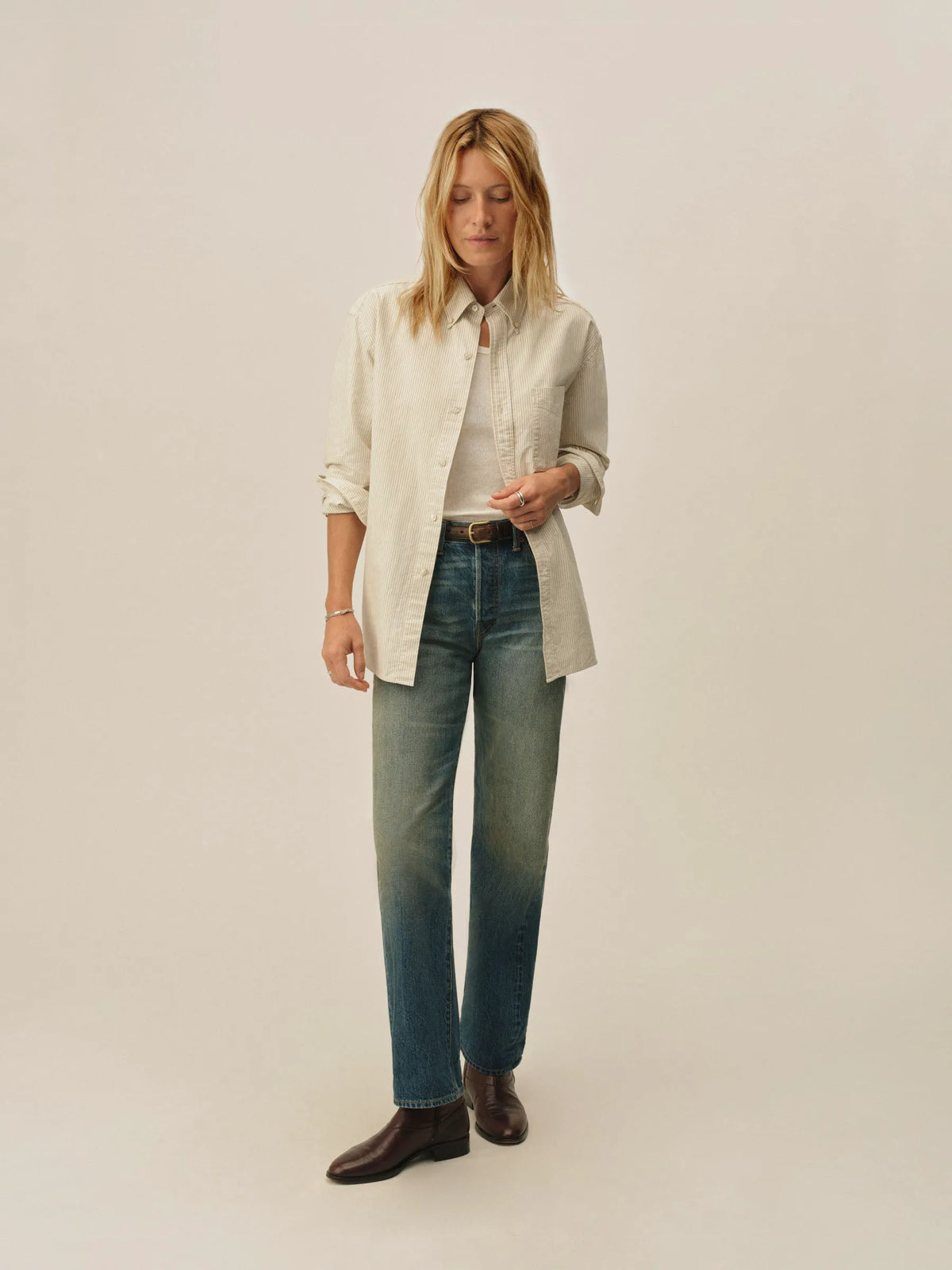 White/Khaki Ivy Stripe Big Oxford BD Shirt
