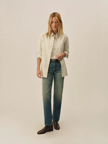 White/Khaki Ivy Stripe Big Oxford BD Shirt