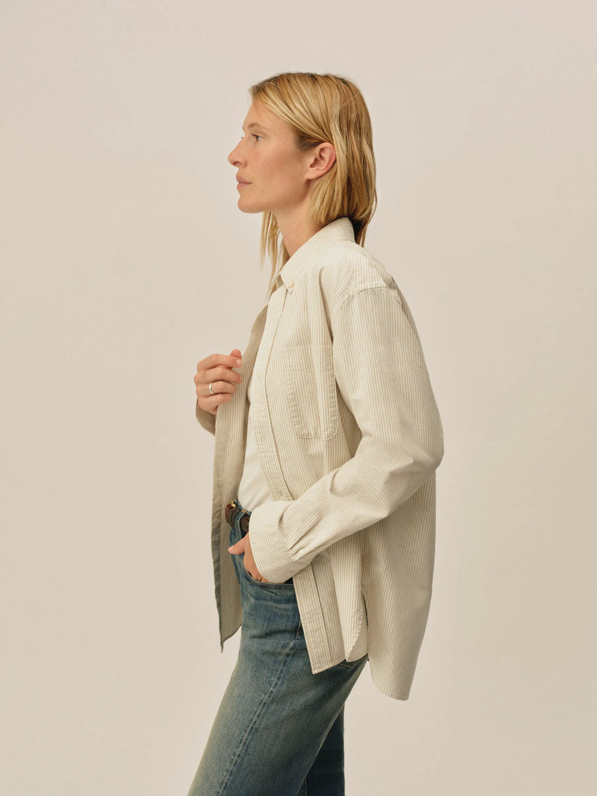 White/Khaki Ivy Stripe Big Oxford BD Shirt