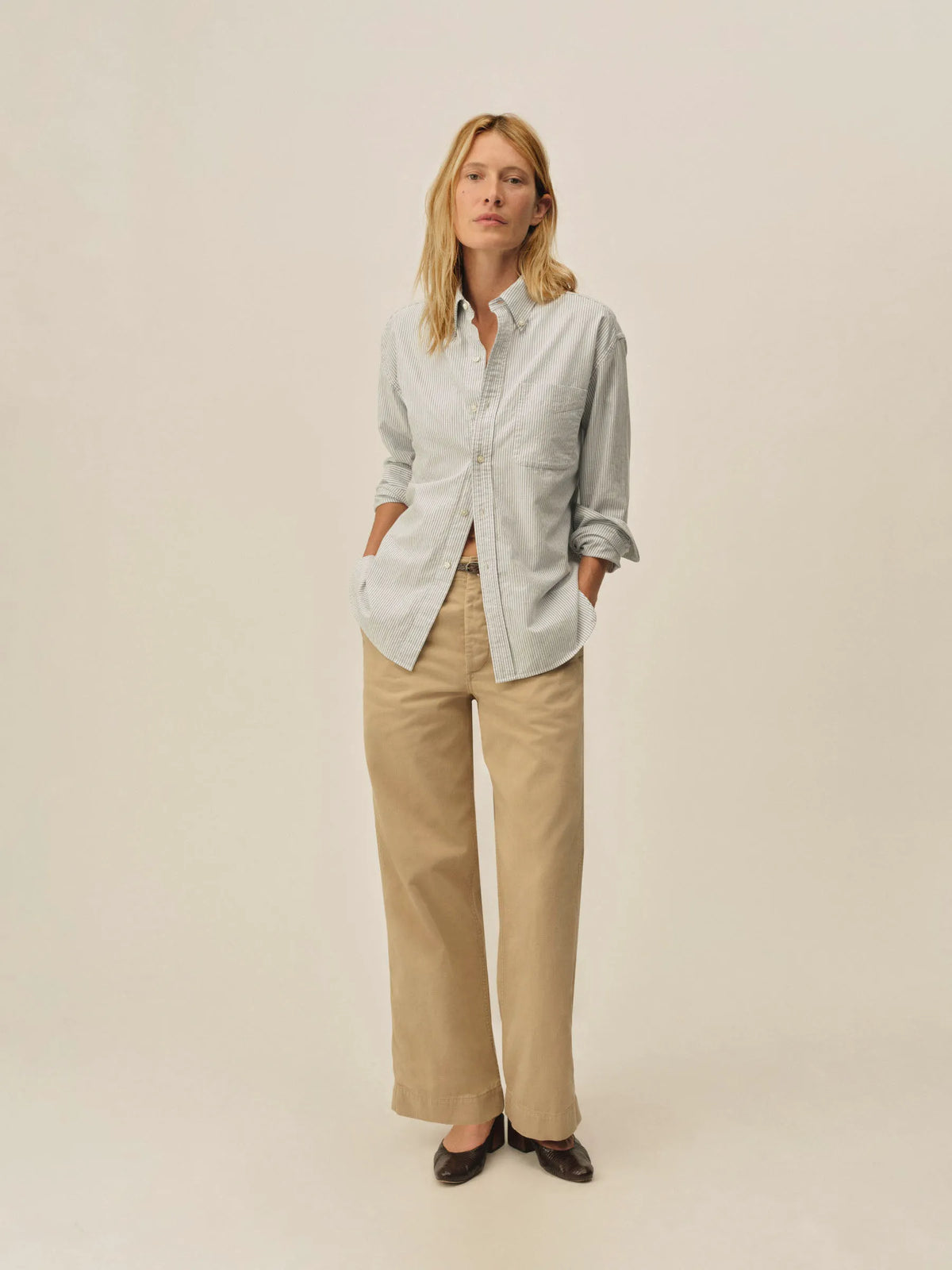 White/Blue Malibu Stripe Big Oxford BD Shirt