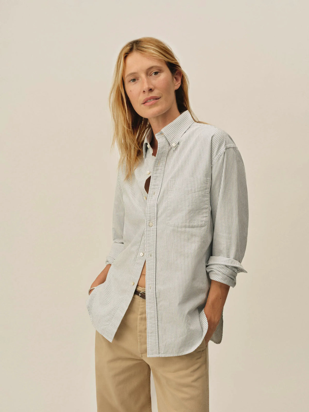 White/Blue Malibu Stripe Big Oxford BD Shirt