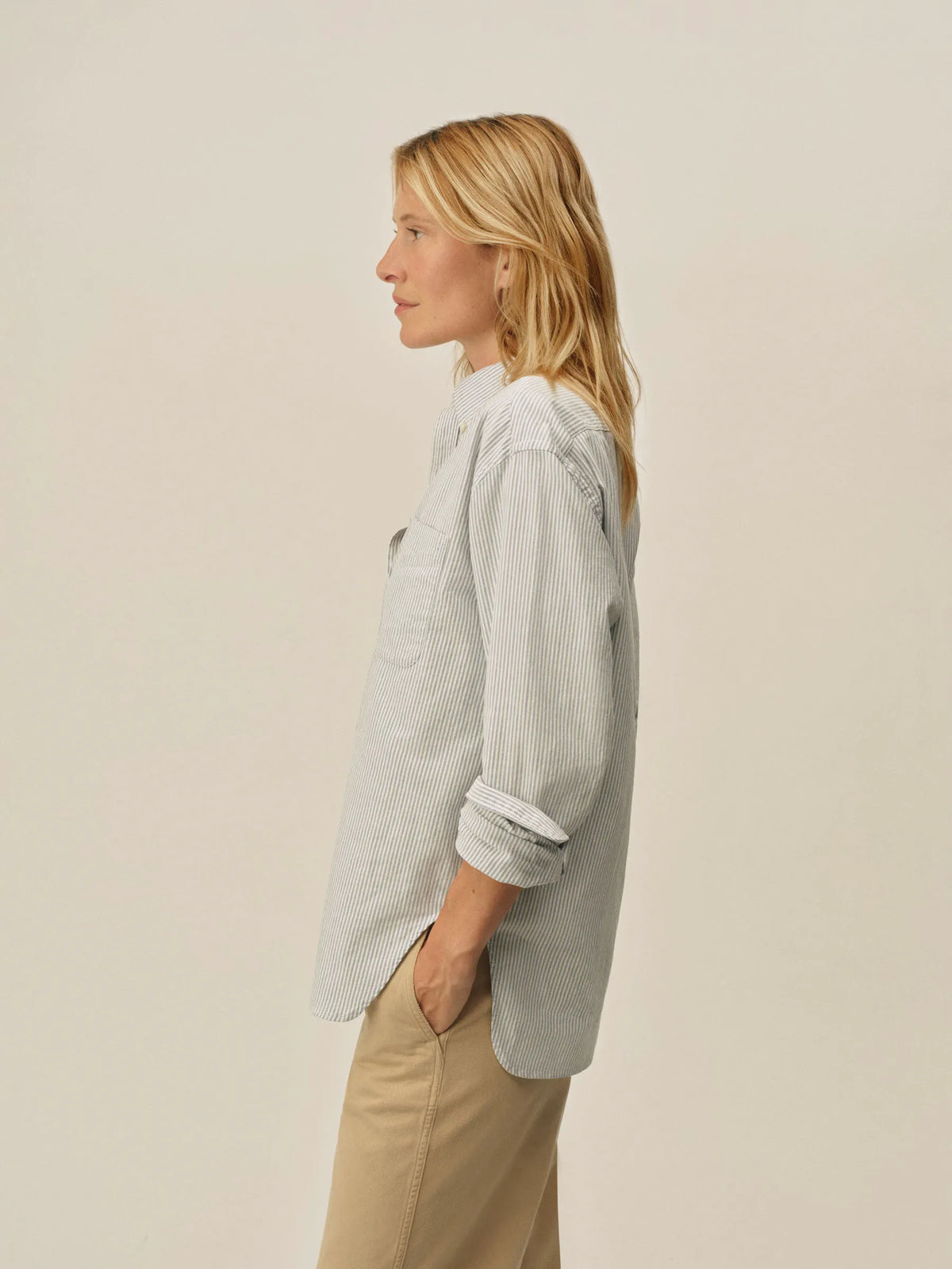 White/Blue Malibu Stripe Big Oxford BD Shirt