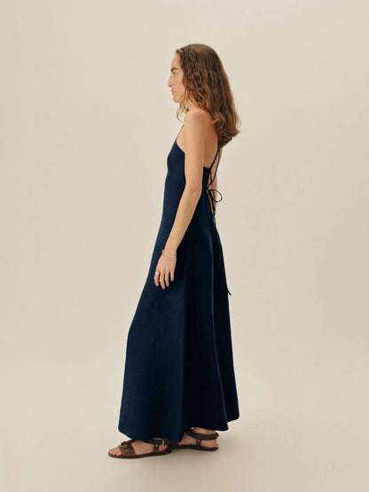Dark Navy Sea Breeze Linen Slip Dress